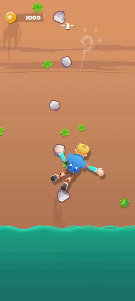 Gameplay climbing the cliff above water